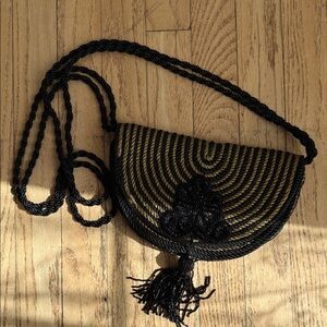 Zara Black and Gold Woven Crossbody Bag